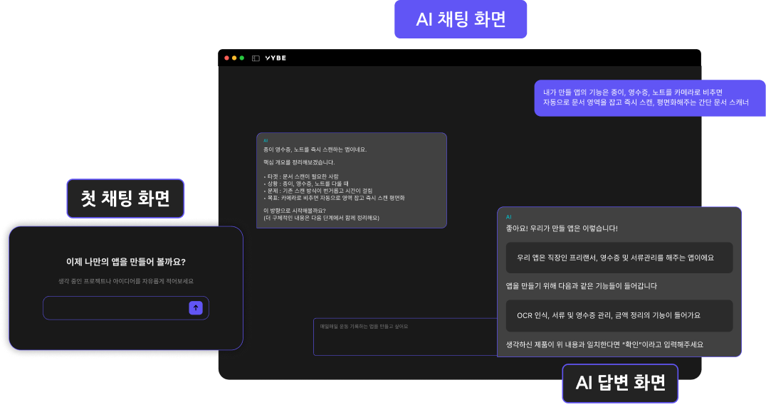 VYBE 앱 기획 어시스턴트 인터페이스